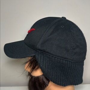 Nike y2k Black wool winter ear flap Hat with Red Swoosh